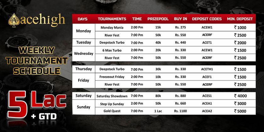 AceHigh Poker Weekly Tournament Schedule